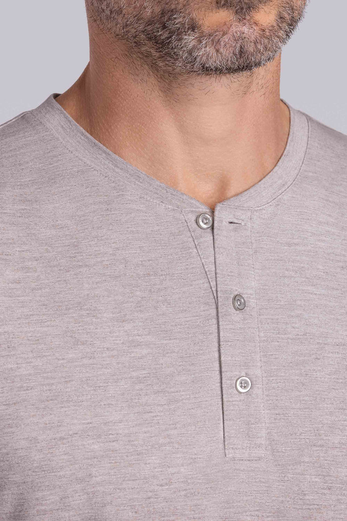 Model wearing Cardinal Oak Tree Heather Icy Bamboo® soft short sleeve shirt, styled with white shirts.