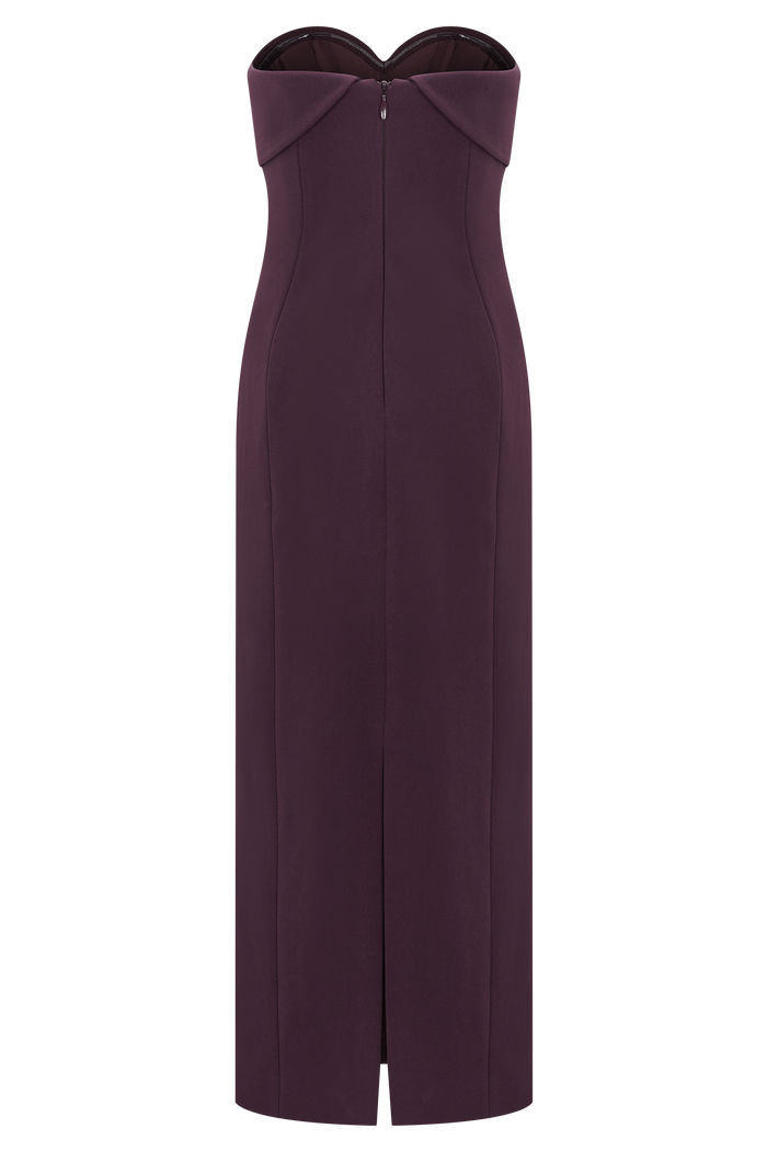 Cary Folded Strapless Crepe Midi Dress - Wine