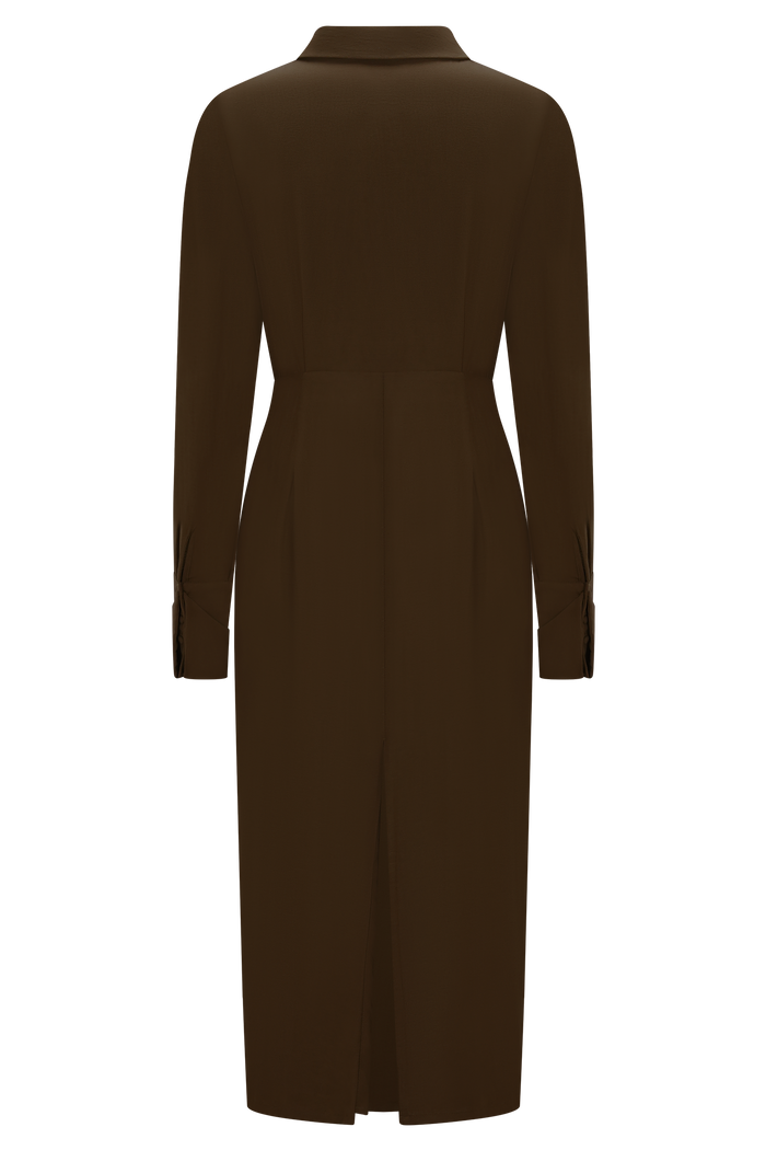 Cecilie Cut Out Shirt Midi Dress - Dark Chocolate