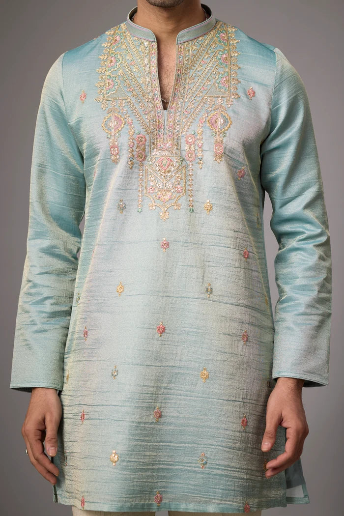 Designer Open Neckline Ethnic Kurta – Side View | Mahavir NX