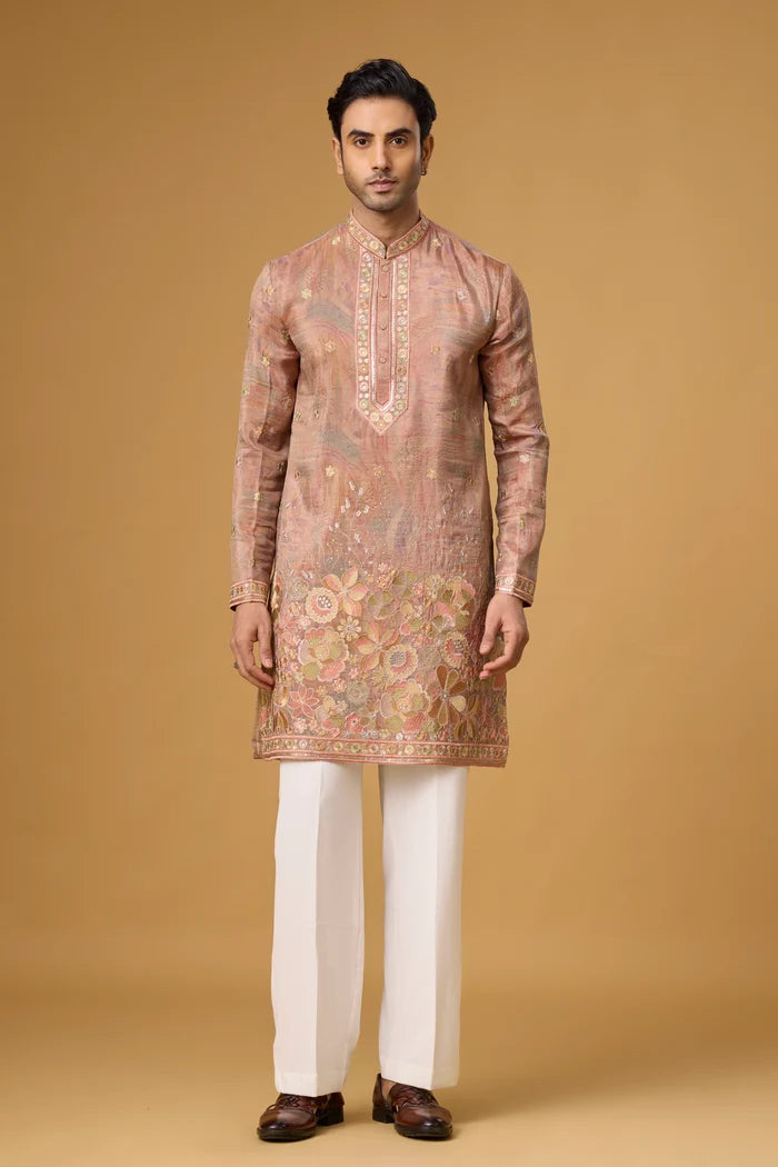 Floral Border Ethnic Kurta for Men – Sangeet & Haldi Wear | Mahavir NX