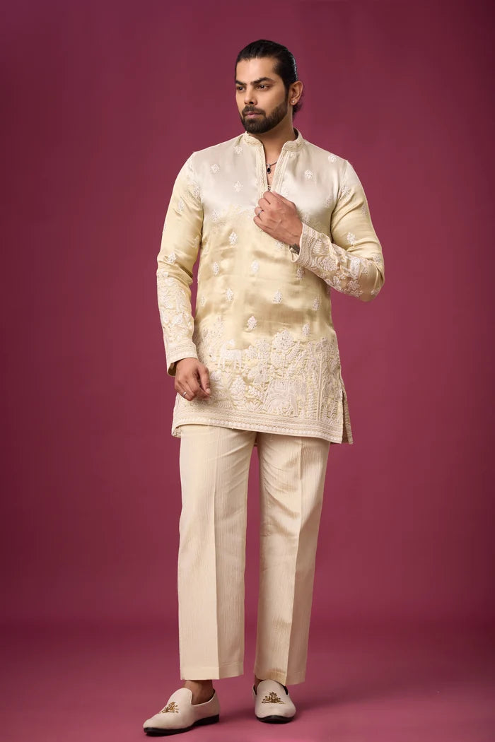 Ornate Lower Panel Floral Kurta – Wedding & Reception Wear | Mahavir NX