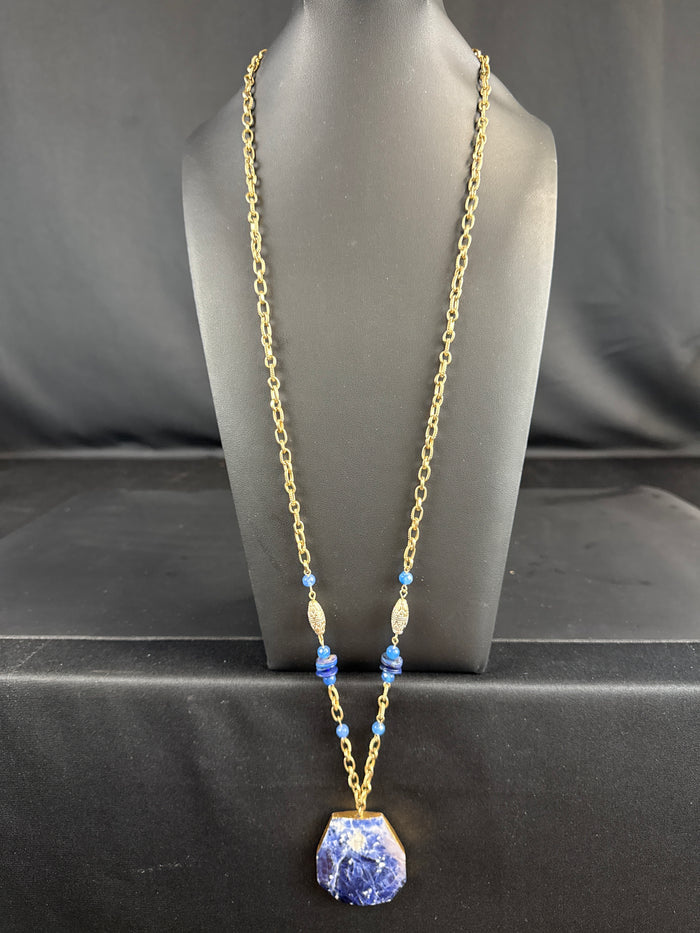 Chicos Sodalite Gold Tone Necklace