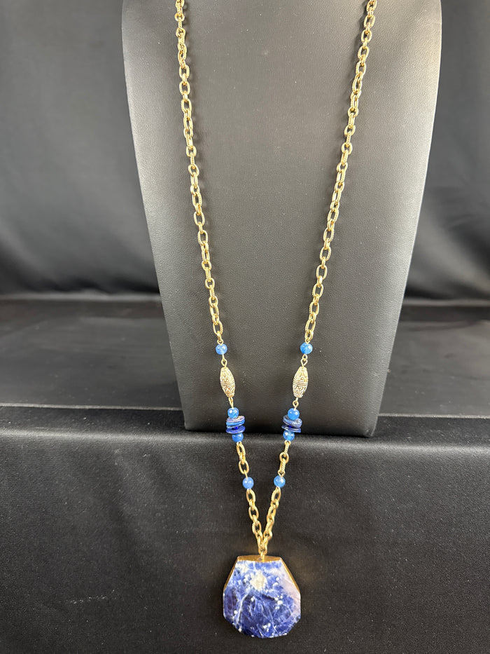 Chicos Sodalite Gold Tone Necklace