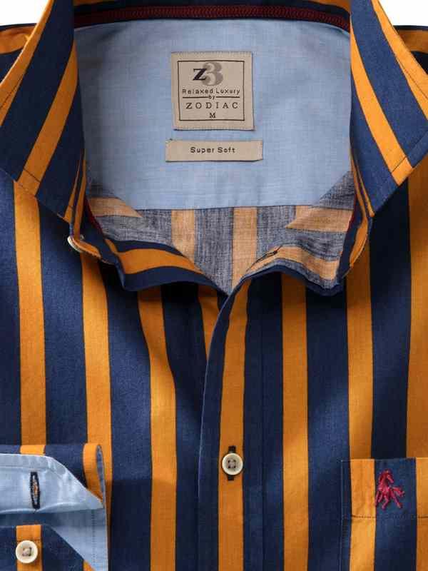 Cosmo Mustard Striped Full sleeve single cuff   Cotton Shirt