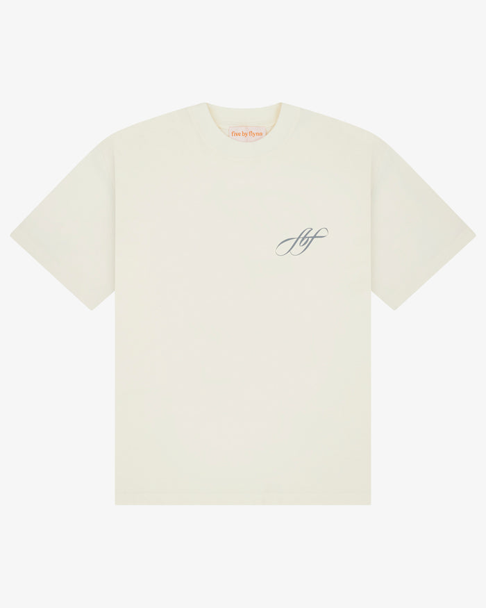 Cotton Tee - White / Blue Embroidery