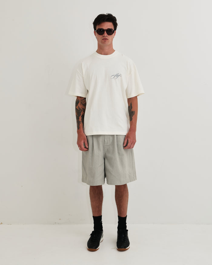 Cotton Tee - White / Blue Embroidery