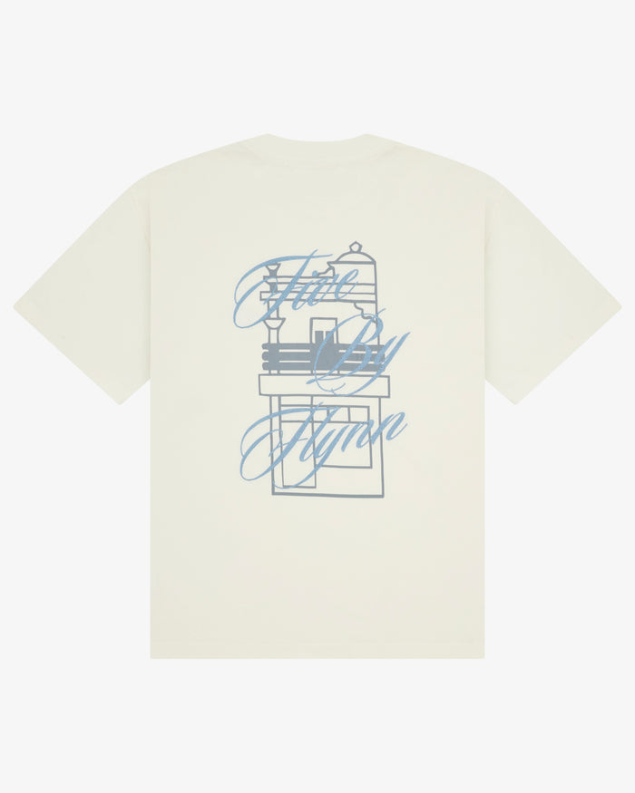 Cotton Tee - White / Blue Embroidery