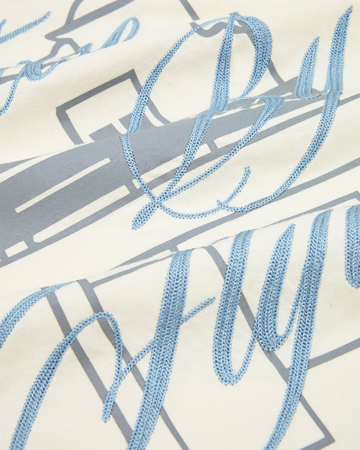 Cotton Tee - White / Blue Embroidery