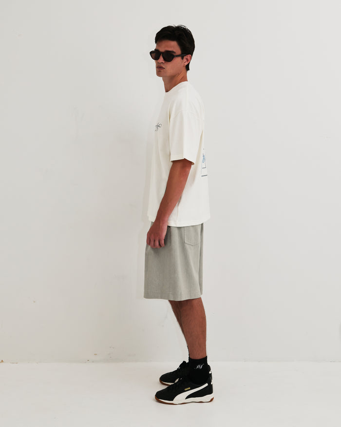 Cotton Tee - White / Blue Embroidery