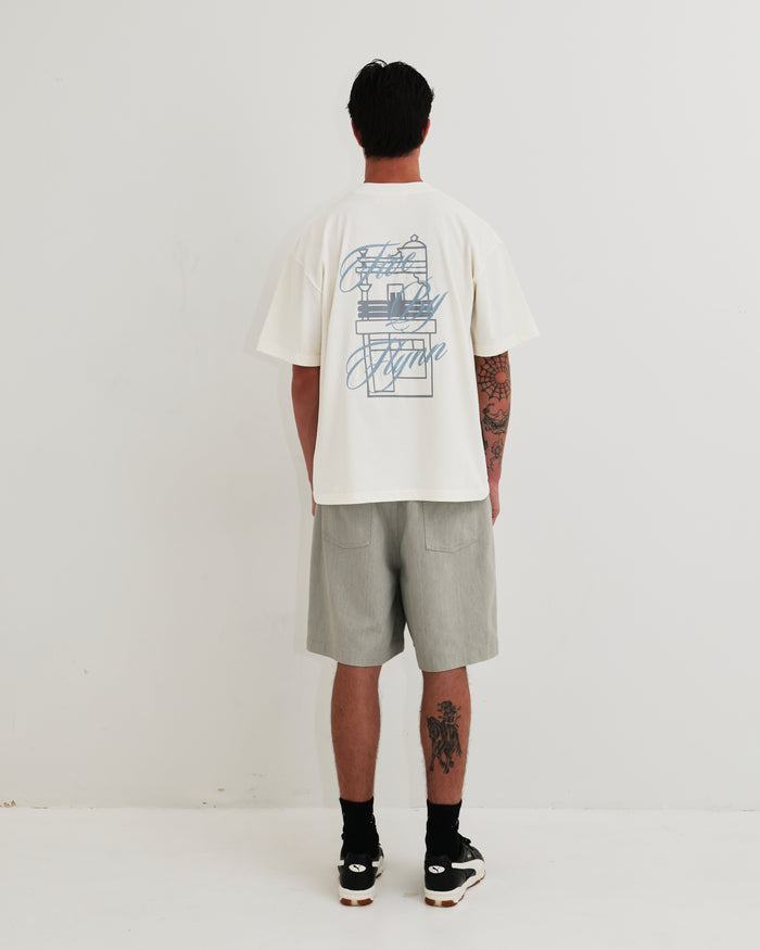 Cotton Tee - White / Blue Embroidery