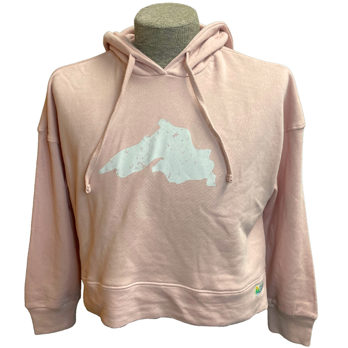 Crackled Lake Superior - Cropped Eco-Washed Modern Terry Hoodie - Rose Quarts