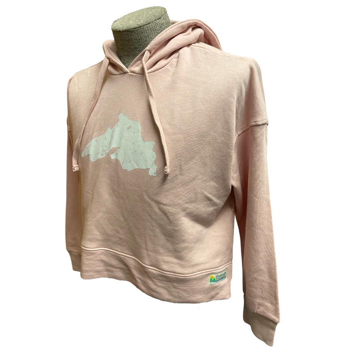 Crackled Lake Superior - Cropped Eco-Washed Modern Terry Hoodie - Rose Quarts