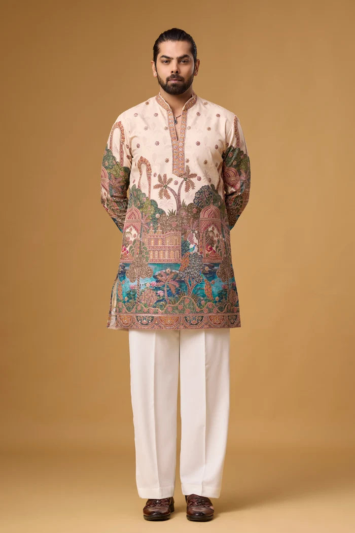 Straight Cut Cream Kurta Set for Men – Ethnic Wear | Mahavir NX