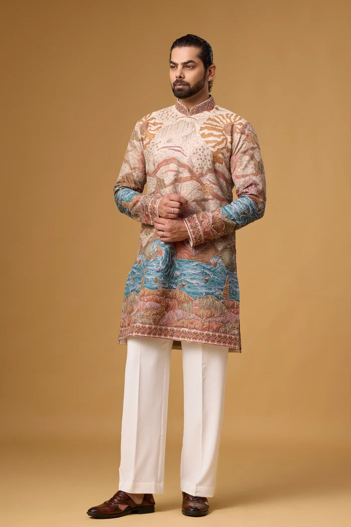 Artistic Scenic Kurta Set for Men – Front View | Mahavir NX