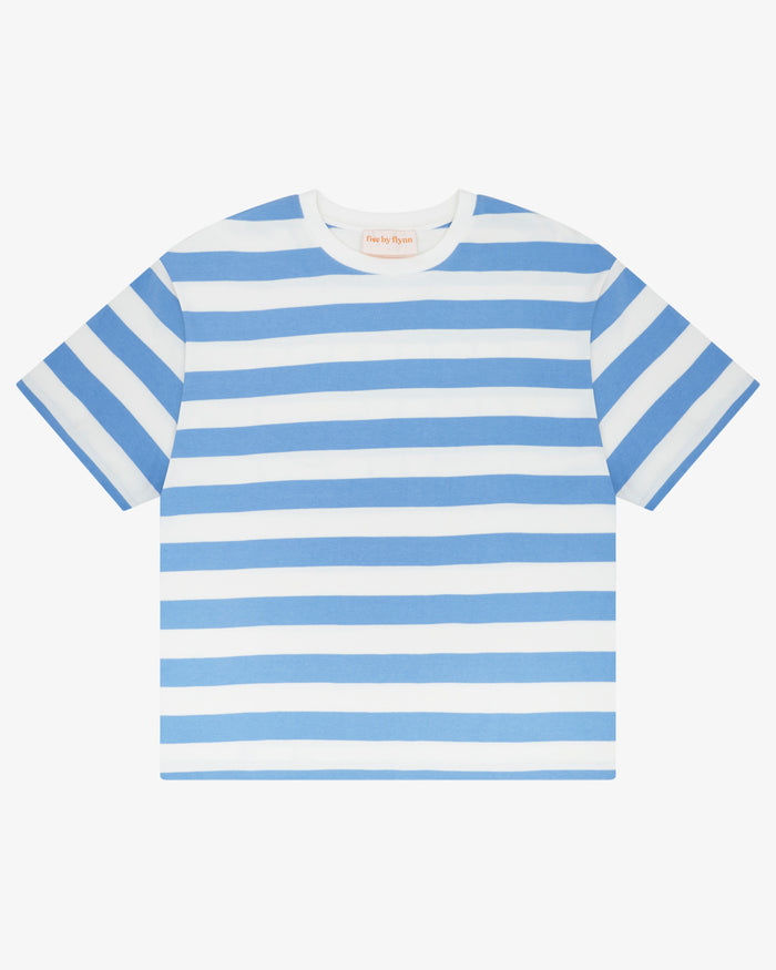 Crop Boxy Tee - Blue Stripe
