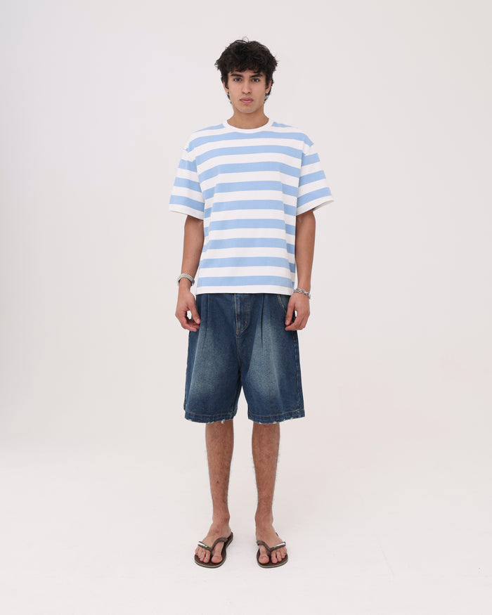 Crop Boxy Tee - Blue Stripe