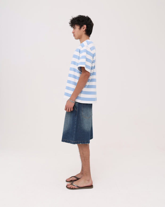 Crop Boxy Tee - Blue Stripe