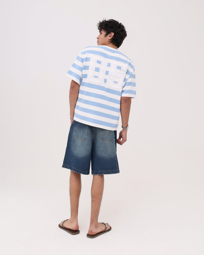Crop Boxy Tee - Blue Stripe