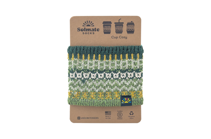 Cup Cozy with soft knitted multicolour pattern