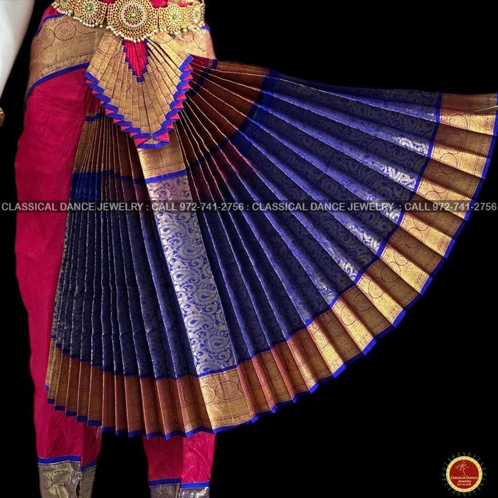 Classical Dance Jewelry DARK PINK Magenta Blue 36 inches Pant Length Bharatanatyam Gold Zari Dance Costume | Art silk Dharmavaram kanchi | Classical Dance Jewelry