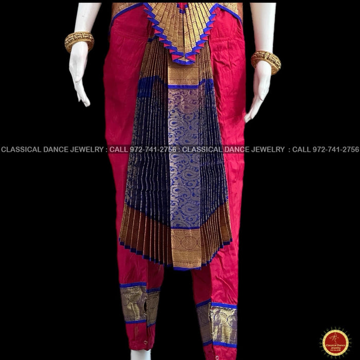 Classical Dance Jewelry DARK PINK Magenta Blue 36 inches Pant Length Bharatanatyam Gold Zari Dance Costume | Art silk Dharmavaram kanchi | Classical Dance Jewelry