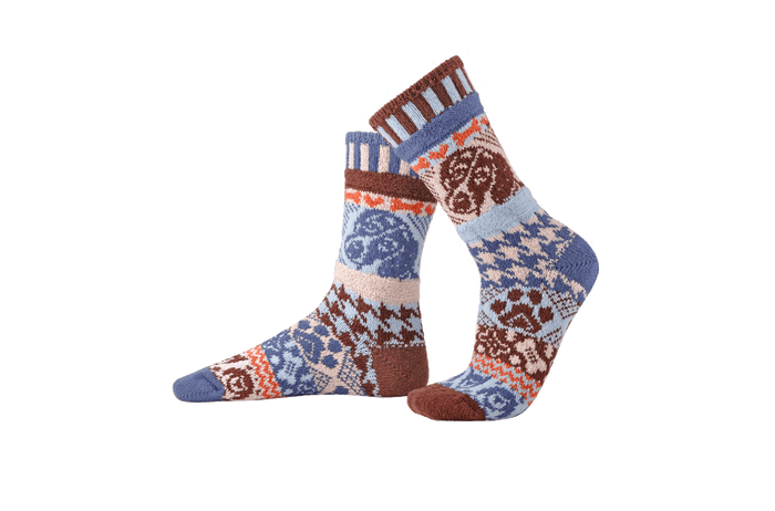 Dog Crew Socks displayed with paw prints and geometric knits