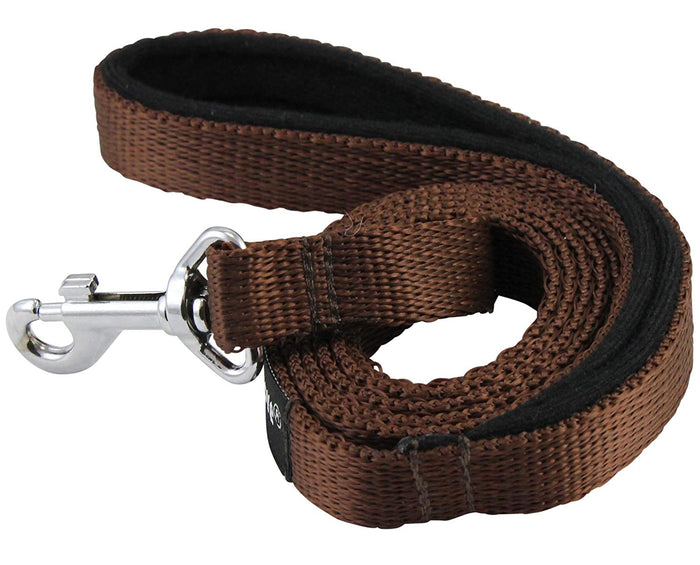 Dogs My Love 4ft Long Neoprene Padded Handle Nylon Leash 4 Sizes Brown