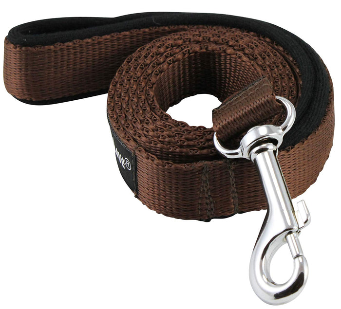 Dogs My Love 4ft Long Neoprene Padded Handle Nylon Leash 4 Sizes Brown
