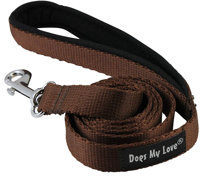 Dogs My Love 4ft Long Neoprene Padded Handle Nylon Leash 4 Sizes Brown