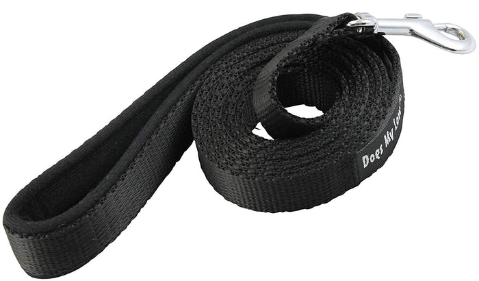 Dogs My Love 6ft Long Neoprene Padded Handle Nylon Leash 4 Sizes Black