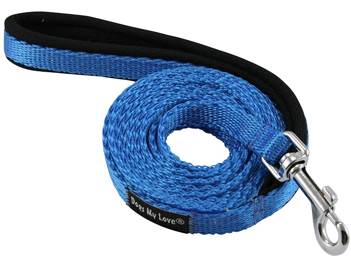 Dogs My Love 6ft Long Neoprene Padded Handle Nylon Leash 4 Sizes Blue