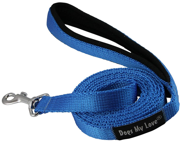 Dogs My Love 6ft Long Neoprene Padded Handle Nylon Leash 4 Sizes Blue