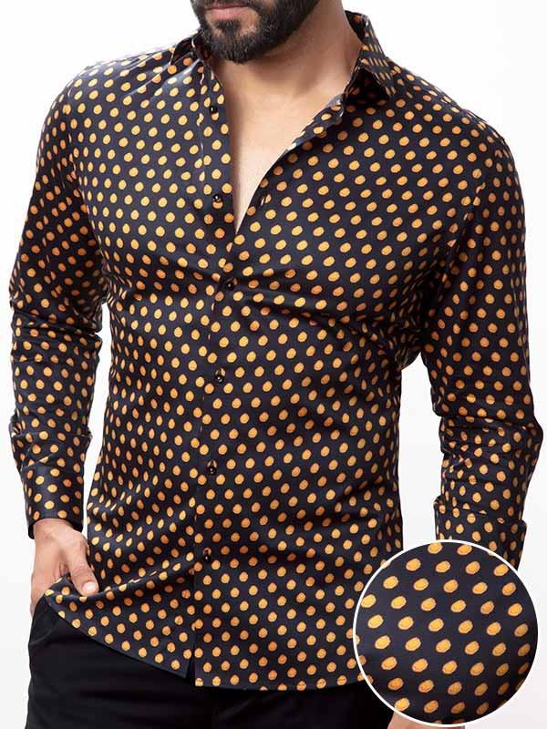 Domenico Black Printed Full Sleeve Slim Fit Party Wear Blended Shirt