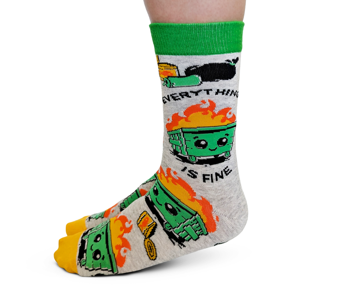 FUNNY DUMPSTER FIRE MEME GARBAGE RACCOON SOCKS WOMEN UPTOWN SOX