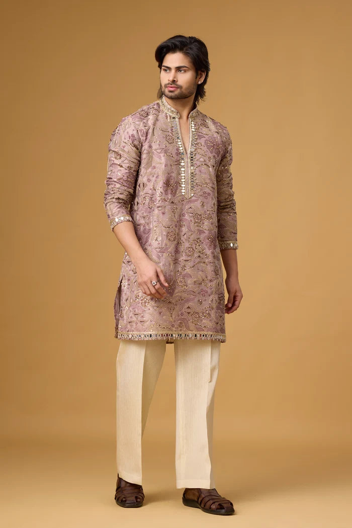 Shimmering Zari Embroidered Kurta for Men – Reception Wear | Mahavir NX