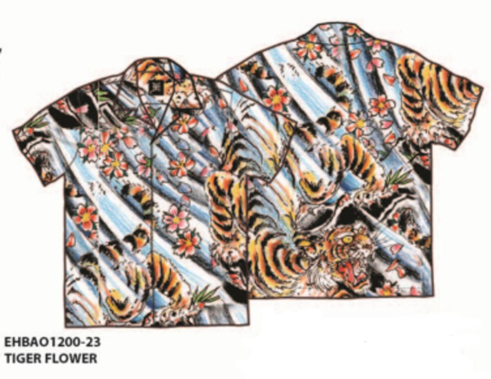 Ed Hardy Tiger Flower Camp Button Up in Baby Blue, a stylish and vibrant shirt with a unique and eye-catching design