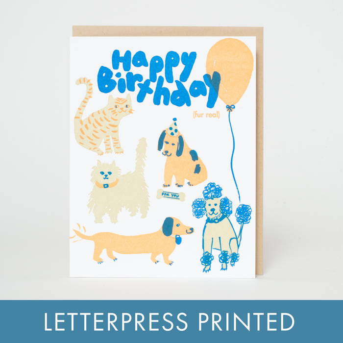 Egg Press Manufacturing - Birthday Dog & Cat Party Letterpress Greeting Card by Egg Press: Paper tab