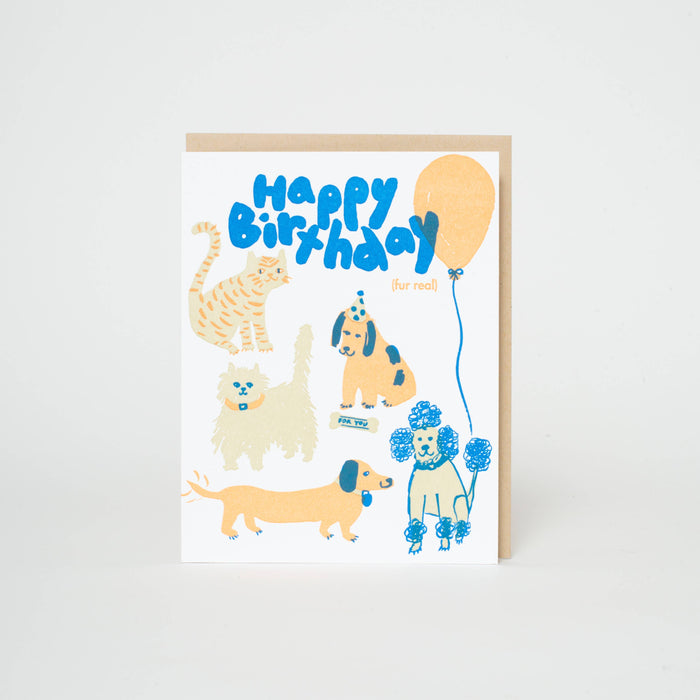 Egg Press Manufacturing - Birthday Dog & Cat Party Letterpress Greeting Card by Egg Press: Paper tab