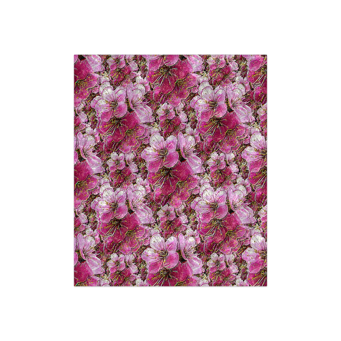 Electric Flora: Neon Sakura Cherry Blossoms Crushed Velvet Throw Blanket