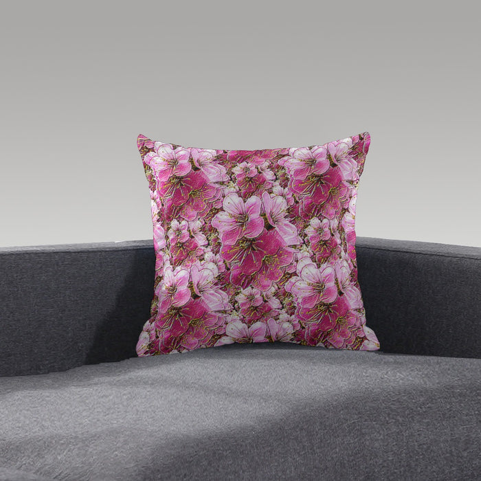 Electric Flora: Neon Sakura Cherry Blossoms Short Plush Throw Pillow