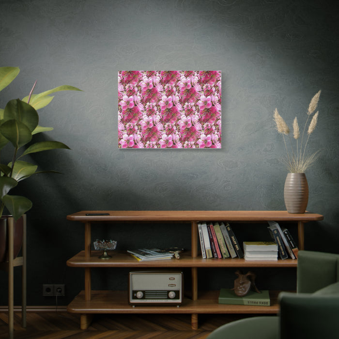 Electric Flora: Neon Sakura Cherry Blossoms Stretched Matte Canvas Wall Art
