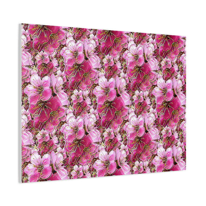 Electric Flora: Neon Sakura Cherry Blossoms Stretched Matte Canvas Wall Art
