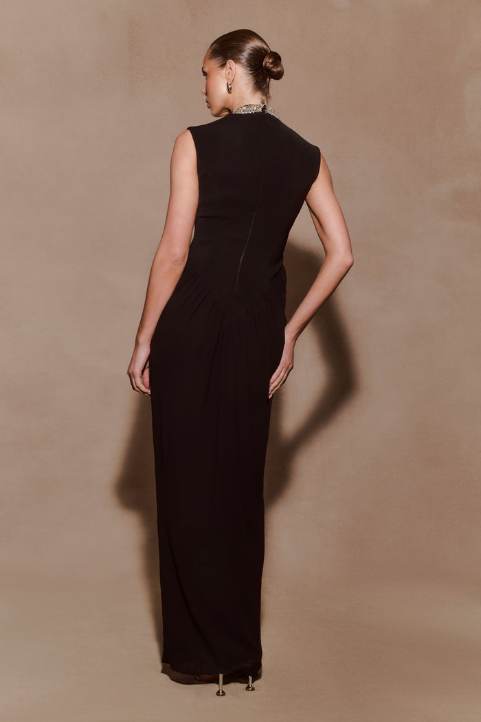 Elisa Diamante Neck Maxi Dress - Black