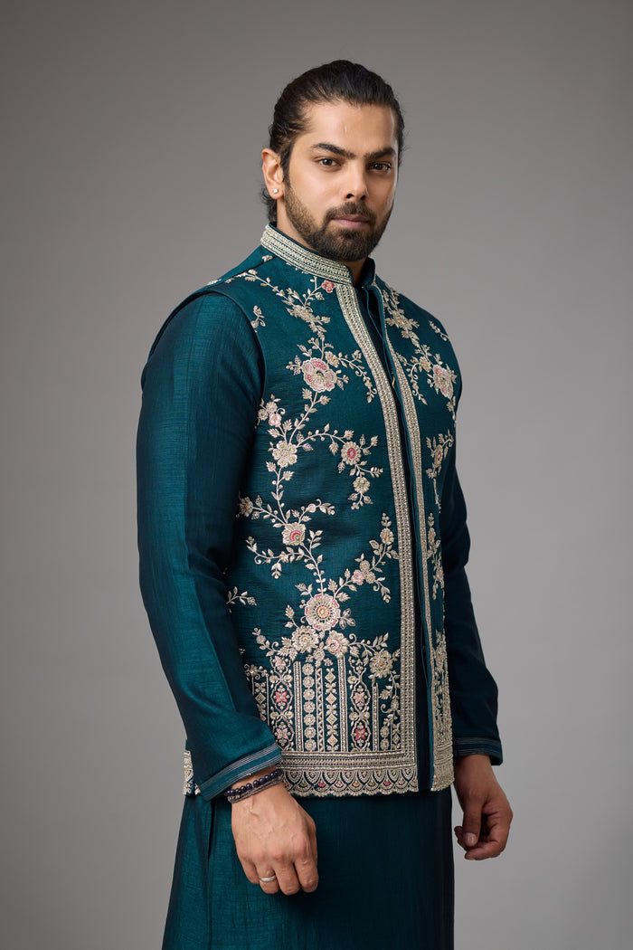 Emerald Teal long kurta jacket set