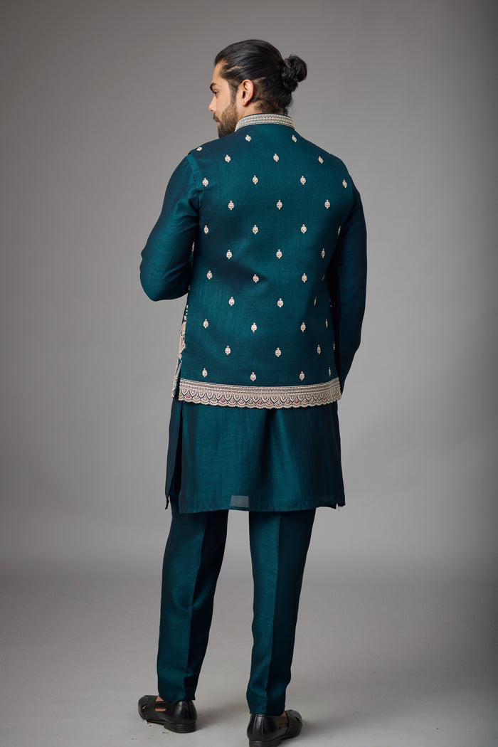 Emerald Teal wedding jacket kurta for men