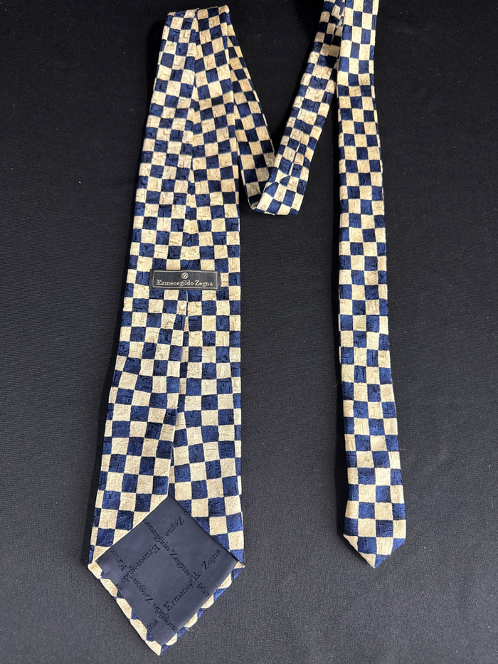 Ermenegildo Zegna 110% Silk Blue & Gold Checkered Tie