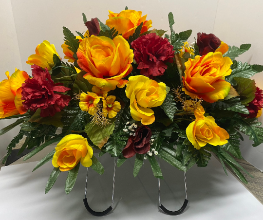Fall Cemetery Headstone Saddle Arrangement Grave Decoration
