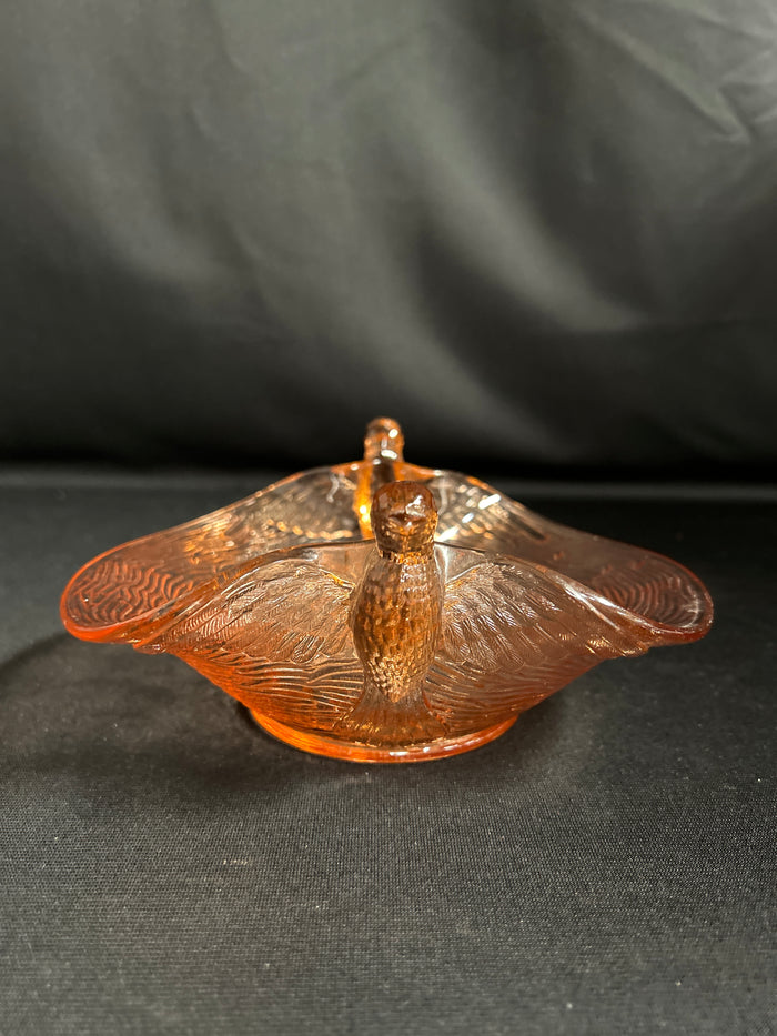 Fenton Dugan Diamond Pink Glass Bird Deco Bowl
