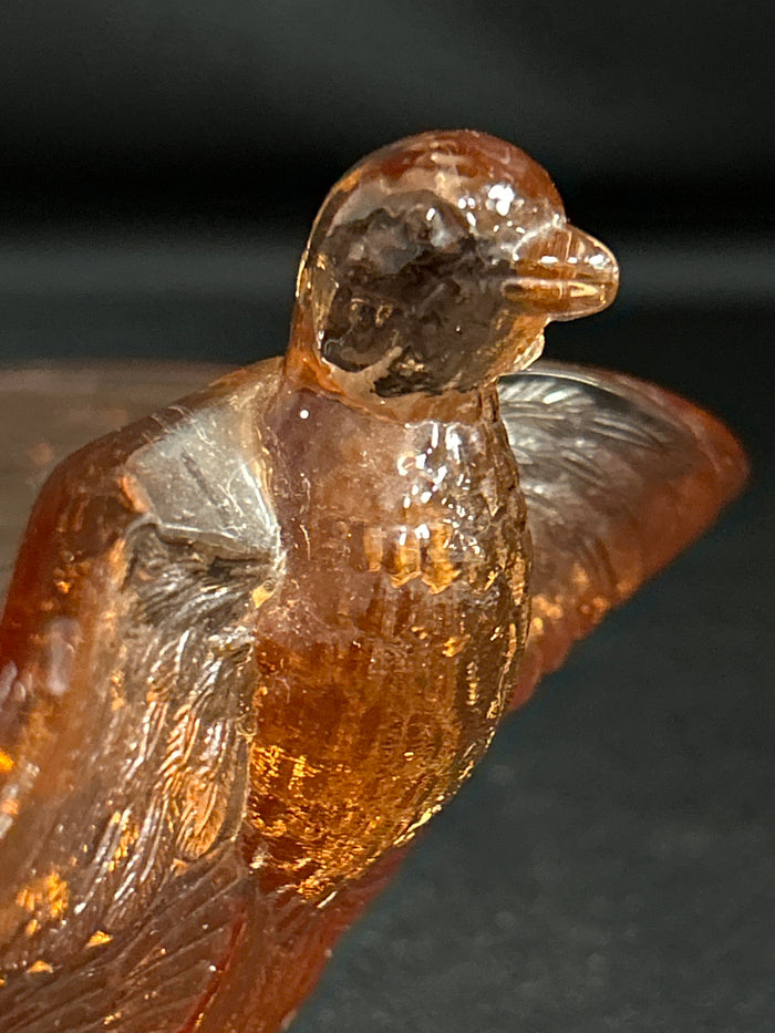 Fenton Dugan Diamond Pink Glass Bird Deco Bowl